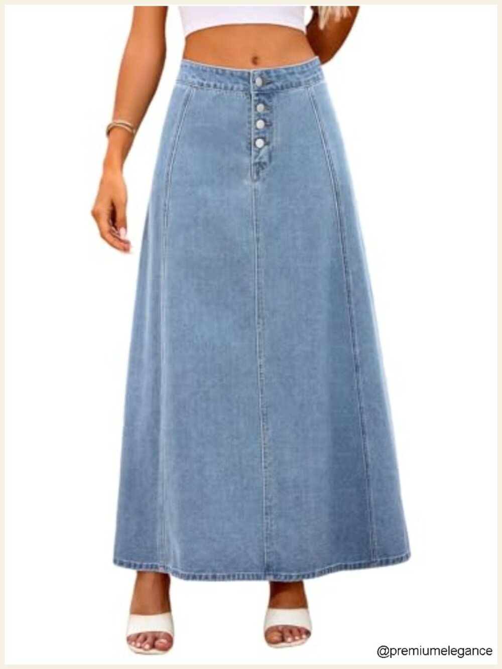 High Waist Denim Skirt 4-Button Flare A-Line Stretch Maxi Long Jean Skirts with